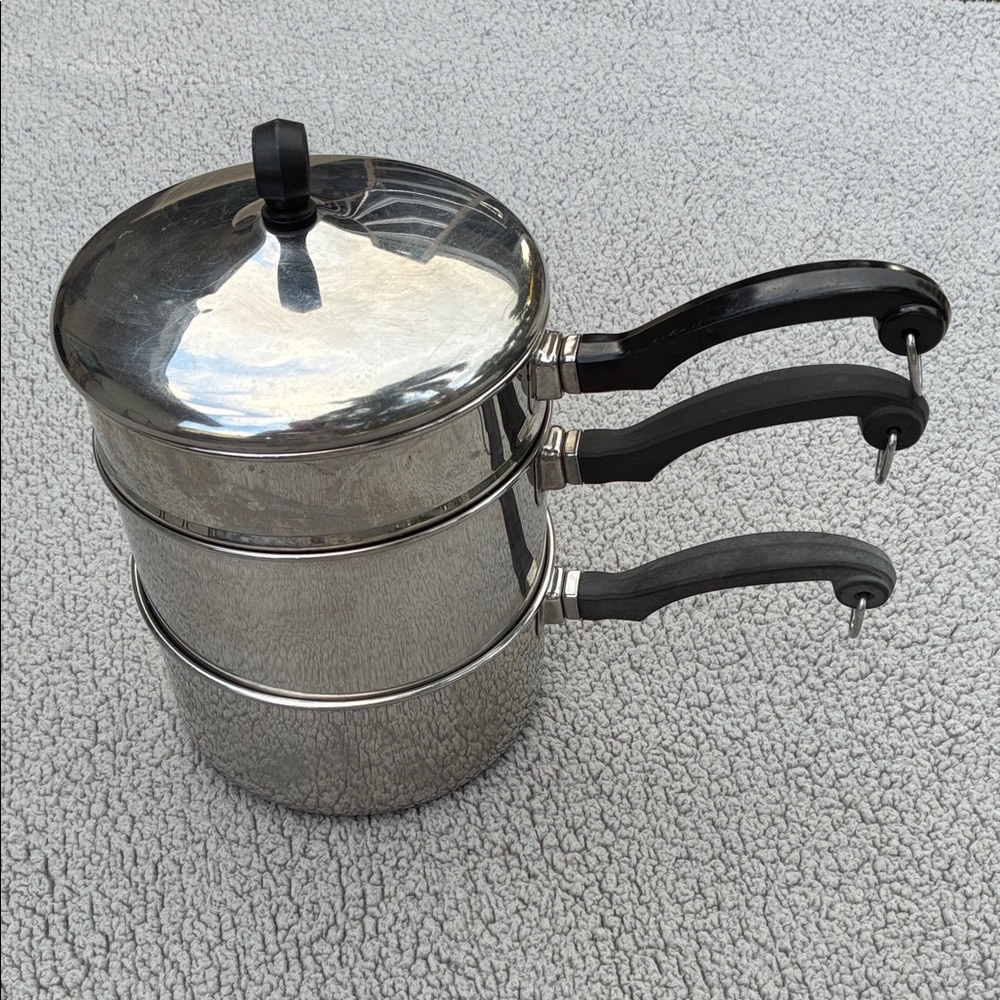 Farberware Silver Double Boiler with Black Handles
